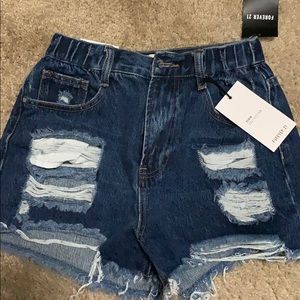 Forever21 denim high rise ripped shorts (size S)